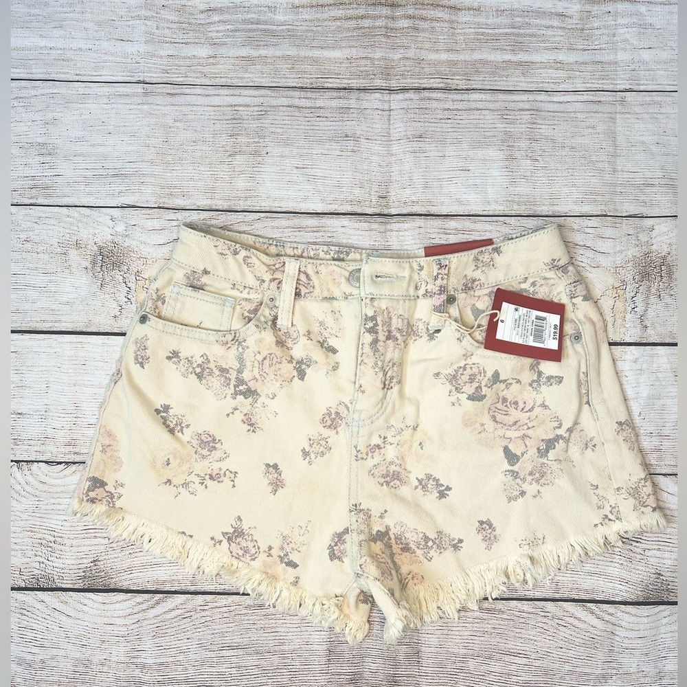 Rose print cut off shorts
